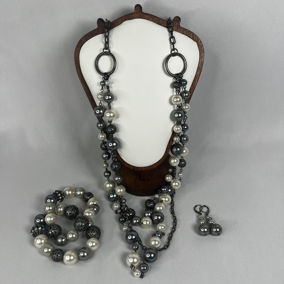 Jewelry - Y2K Beaded Jewelry Set Multi Strand Necklace Stretch Bracelet Set Dangle Earring